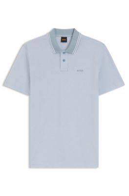 Polo en piqu&eacute; de coton avec logo imprim&eacute;, bleu clair