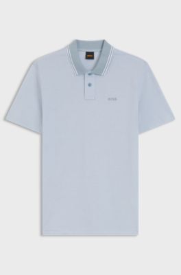 Cotton-piqu&eacute; polo shirt with logo print, Light Blue