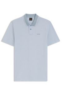 Cotton-piqu&eacute; polo shirt with logo print, Light Blue