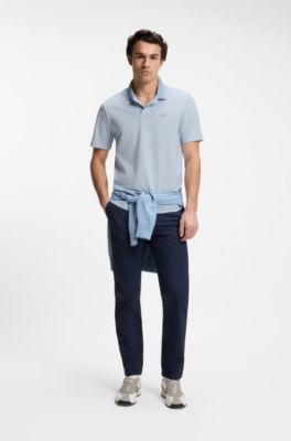 Cotton-piqu&eacute; polo shirt with logo print, Light Blue