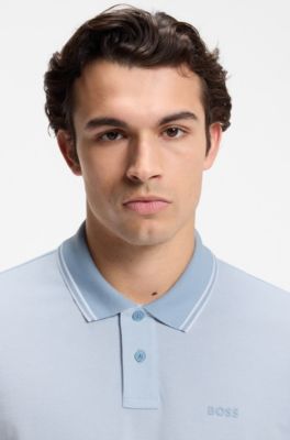 Cotton-piqu&eacute; polo shirt with logo print, Light Blue
