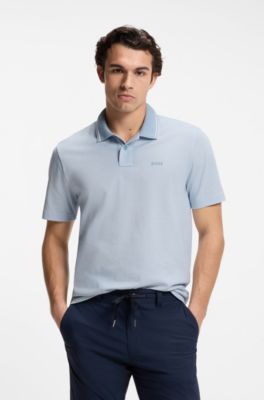 Cotton-piqu&eacute; polo shirt with logo print, Light Blue