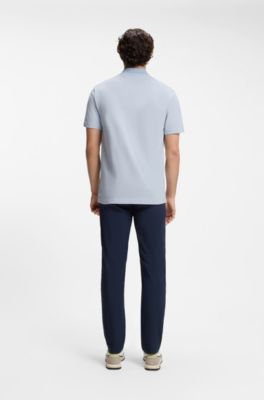 Cotton-piqu&eacute; polo shirt with logo print, Light Blue