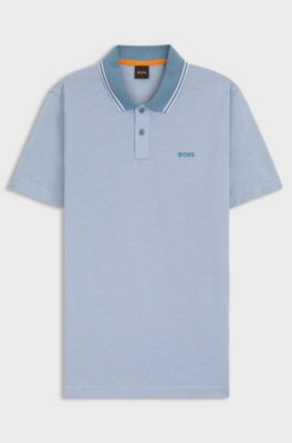 Cotton-piqu&eacute; polo shirt with logo print, Light Blue