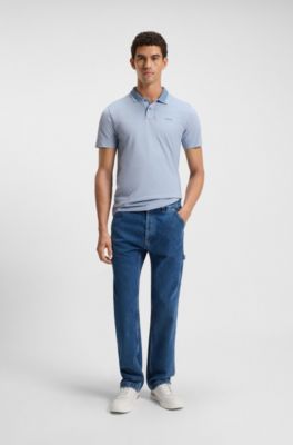 Cotton-piqu&eacute; polo shirt with logo print, Light Blue