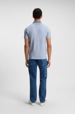 Cotton-piqu&eacute; polo shirt with logo print, Light Blue
