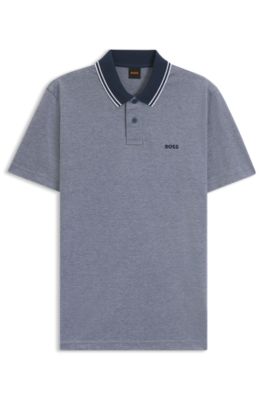 Cotton-piqu&eacute; polo shirt with logo print, Light Blue