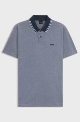 Cotton-piqu&eacute; polo shirt with logo print, Dark Blue