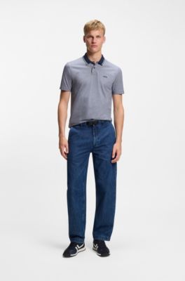 Cotton-piqu&eacute; polo shirt with logo print, Light Blue