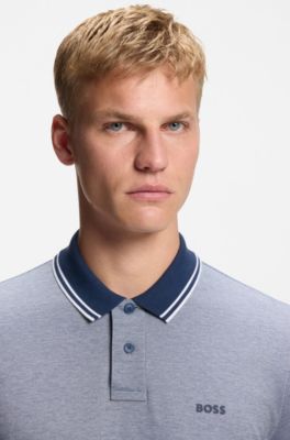 Cotton-piqu&eacute; polo shirt with logo print, Light Blue
