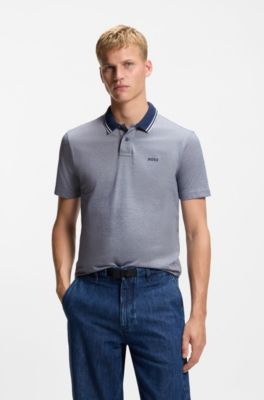 Cotton-piqu&eacute; polo shirt with logo print, Dark Blue