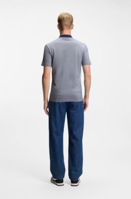 Cotton-piqu&eacute; polo shirt with logo print, Dark Blue