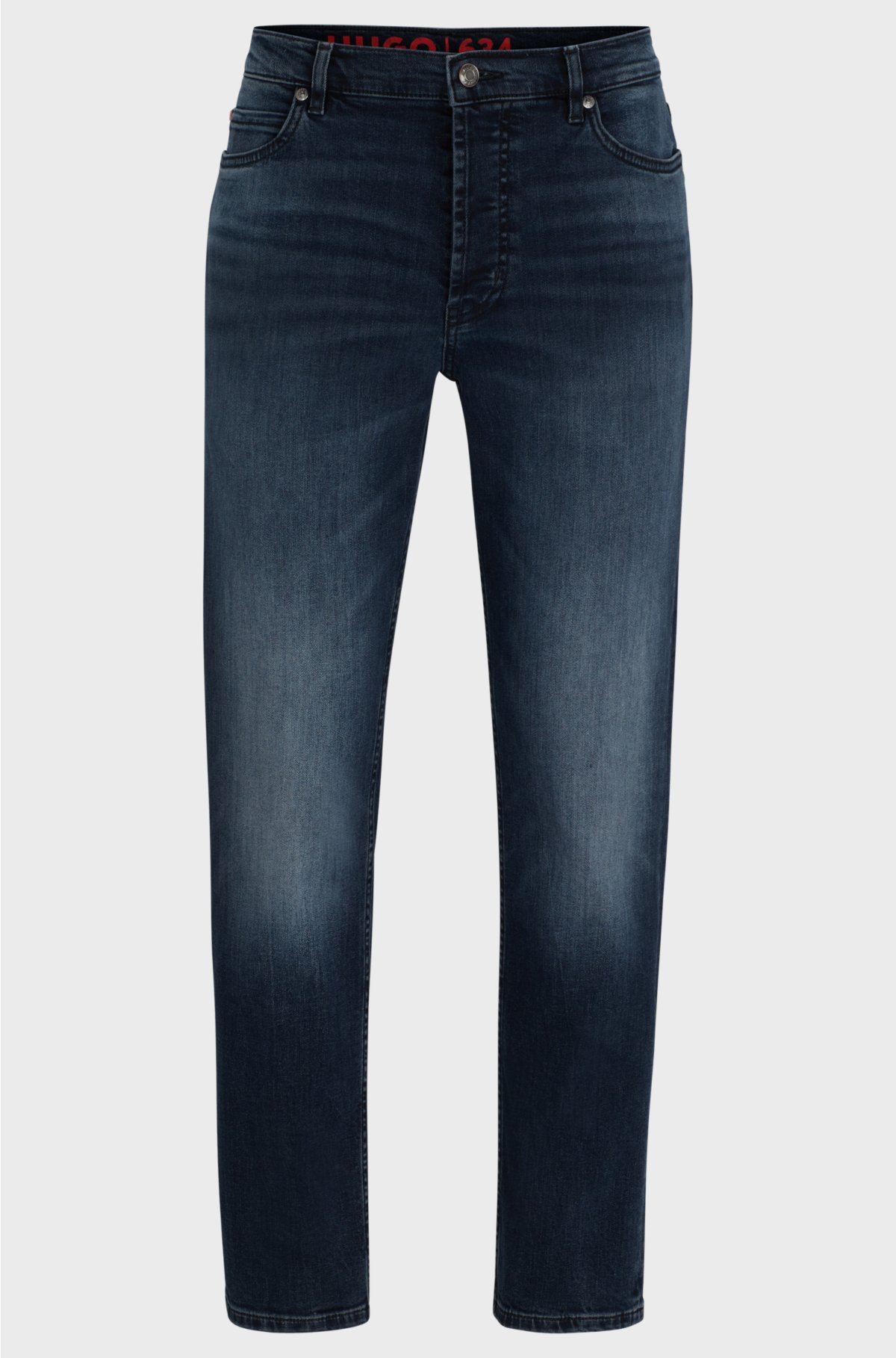 Tapered-fit jeans in blue stretch denim, Blue