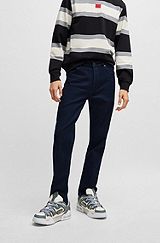 Tapered-fit jeans in dark-blue comfort-stretch denim, Dark Blue