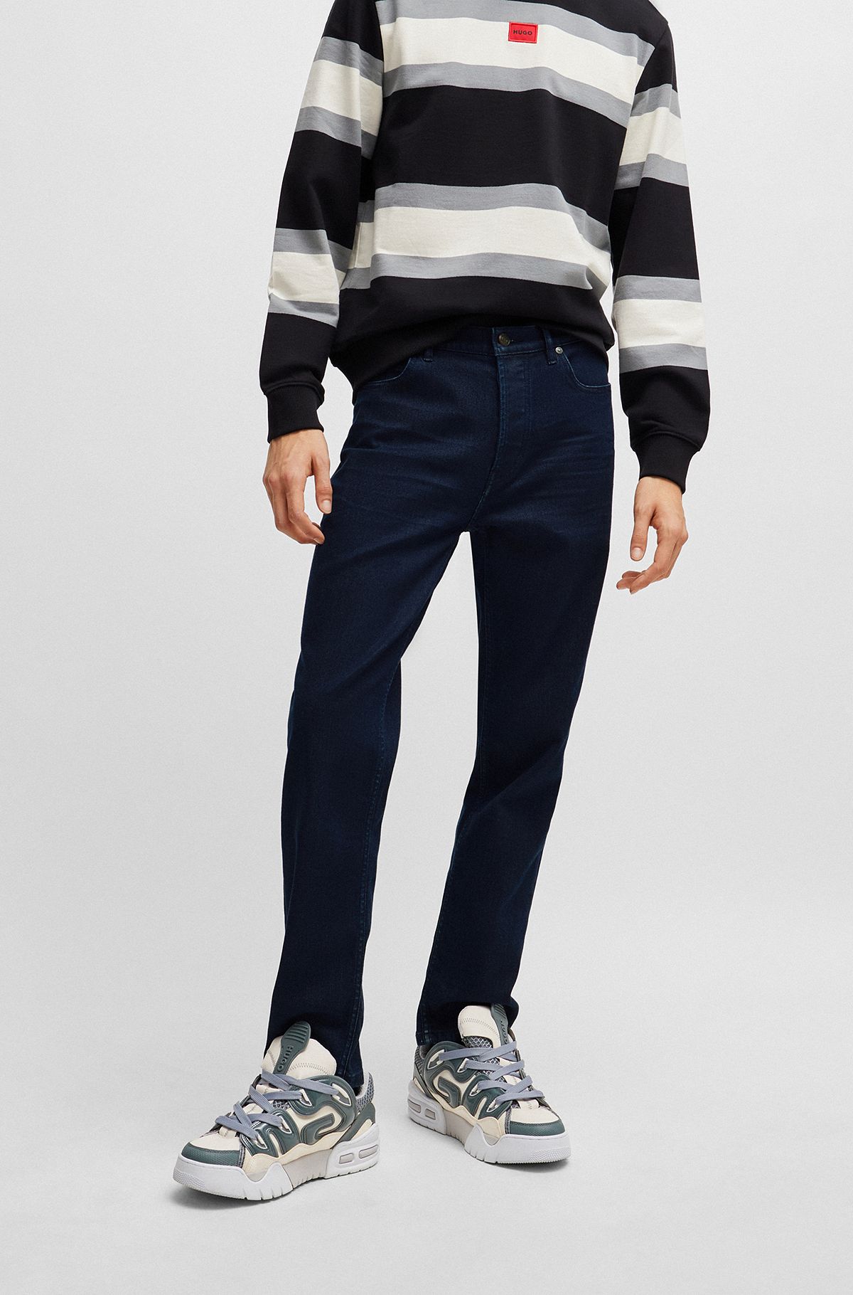 Tapered-fit jeans van comfortabel donkerblauw stretchdenim, Donkerblauw