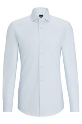 BOSS - Slim-fit shirt in easy-iron structured stretch cotton