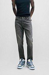 Tapered-fit jeans van gemêleerd comfortabel stretchdenim, Grijs