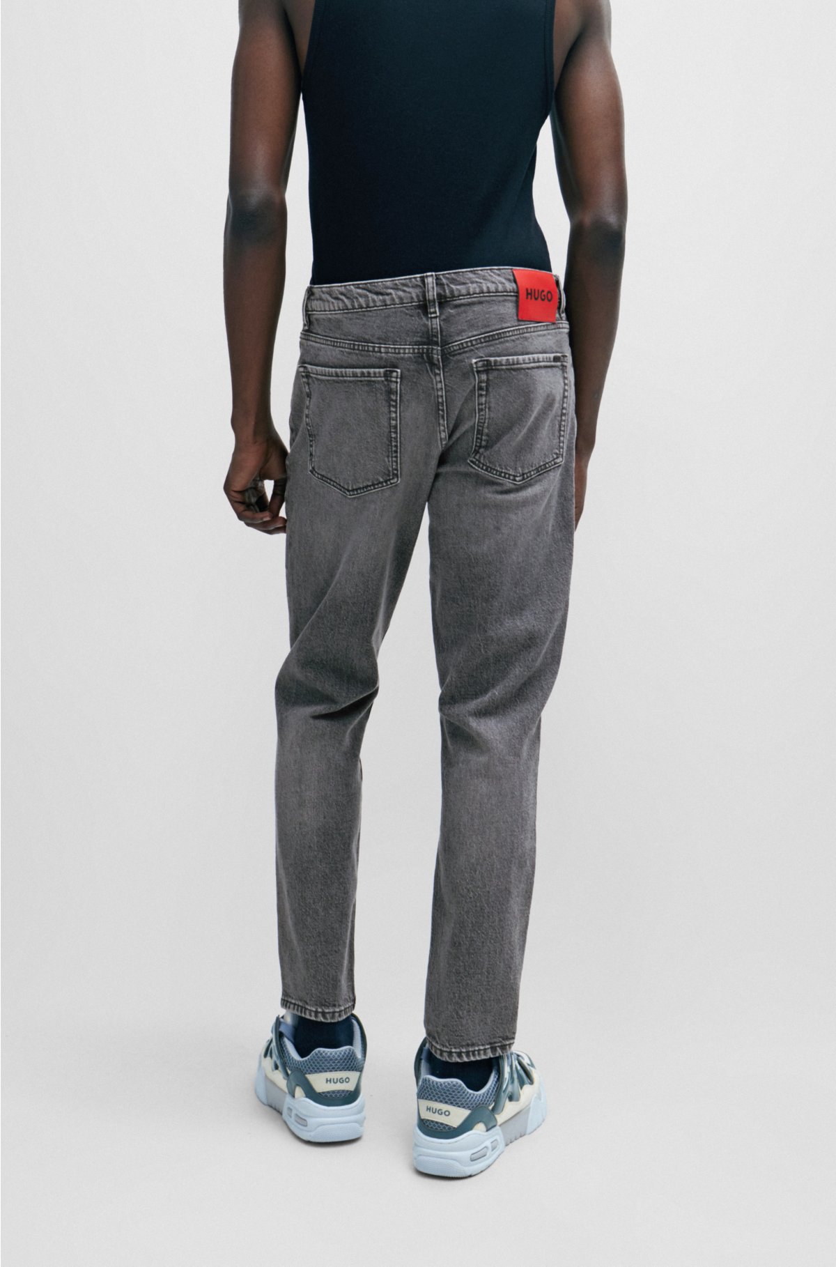 Tapered-fit jeans in marbled comfort-stretch denim, Grey