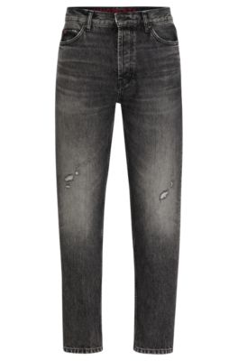 HUGO - テーパードフィットジーンズ ブラック リジッドデニム 