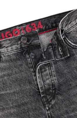 HUGO - テーパードフィットジーンズ ブラック リジッドデニム 