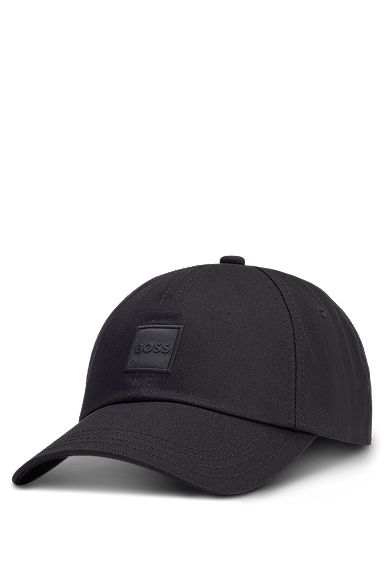 Cappellino in twill di cotone con toppa con logo tono su tono, Nero