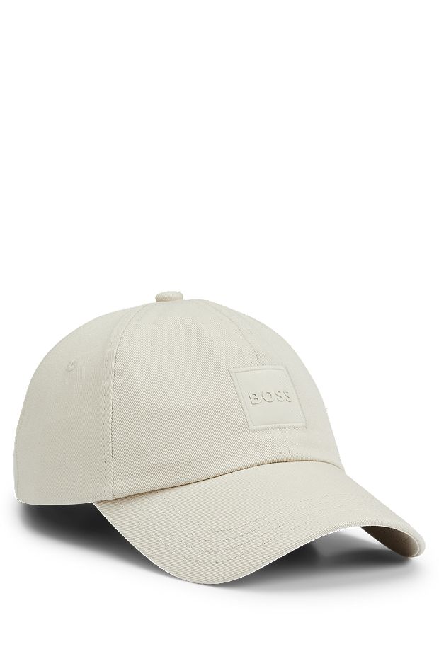 Cappellino in twill di cotone con toppa con logo tono su tono, Beige chiaro