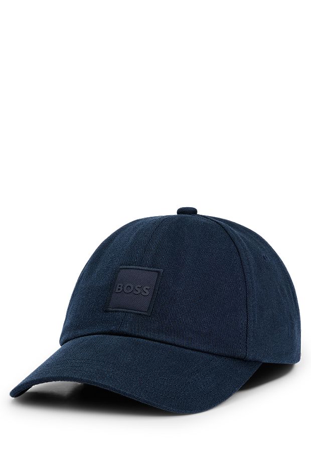 Gorra de sarga de algodón con parche de logo tonal, Azul oscuro