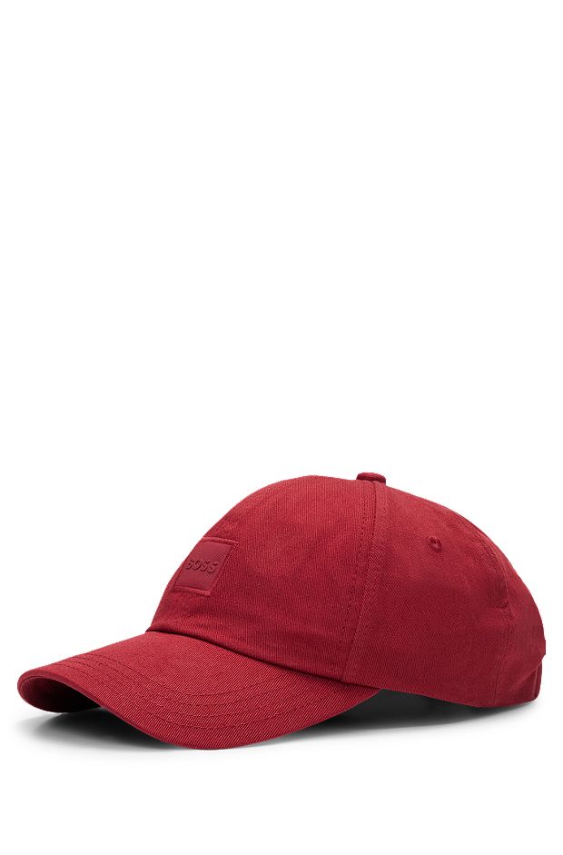 Cappellino in twill di cotone con toppa con logo tono su tono, Rosso