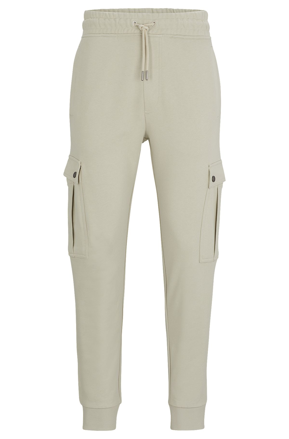 Cotton-terry tracksuit bottoms with cargo pockets, Light Beige