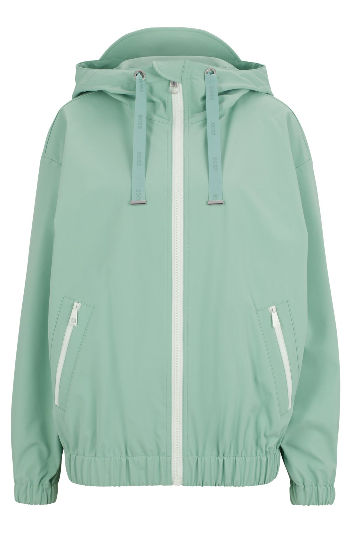 Relaxed-fit hooded jacket in water-repellent stretch fabric, Turquoise