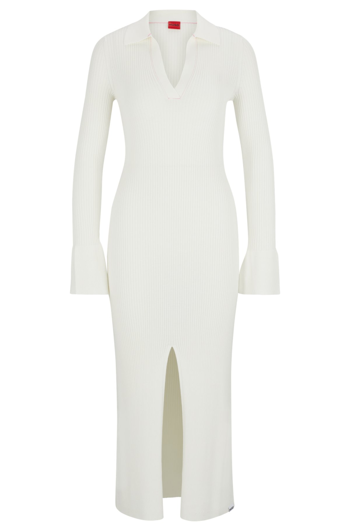 Front-slit polo dress in ribbed crepe, White