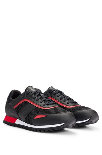Logo-trimmed trainers in rubberised faux leather, Black