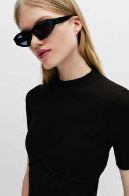 HUGO - Slim-fit short-sleeved sweater with seam detail