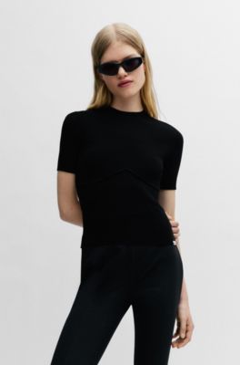 HUGO - Slim-fit short-sleeved sweater with seam detail 