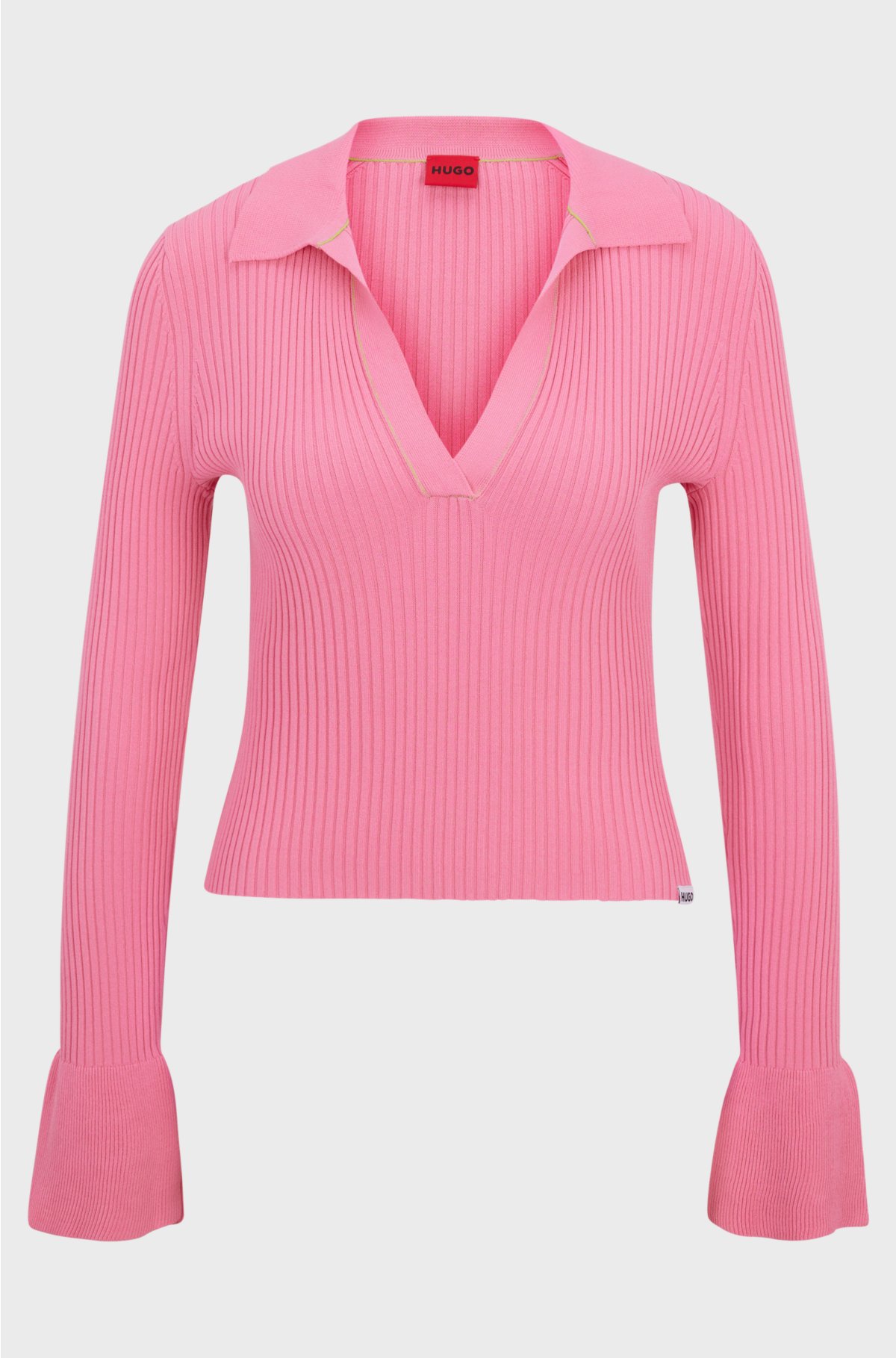 Slim-fit polo sweater in ribbed crepe, light pink