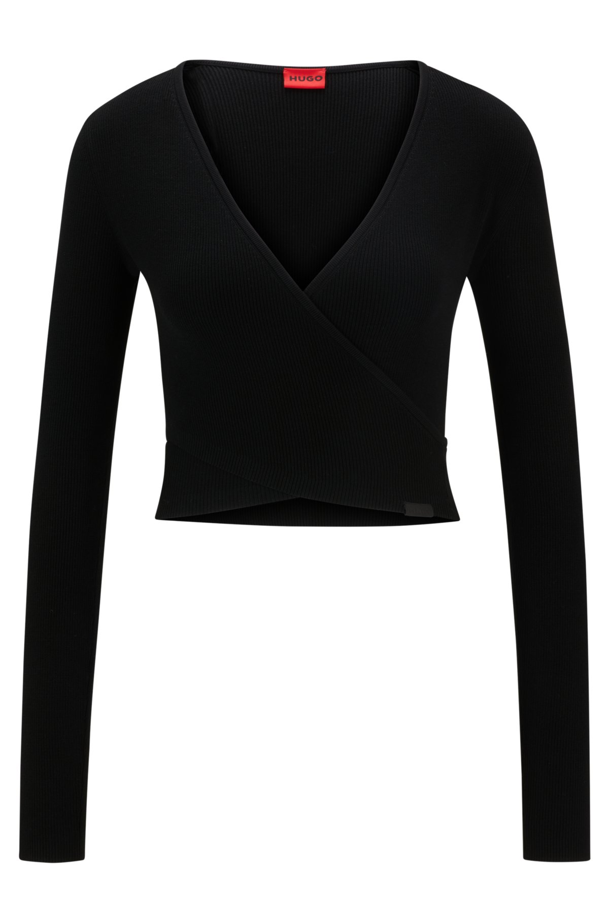 Wrap-effect crepe sweater with cut-out detail, Black