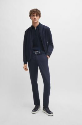 Structured-cotton slim-fit polo shirt with zip placket, Dark Blue