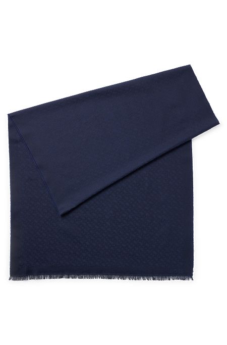 Cotton-blend scarf with jacquard-woven monogram pattern, Dark Blue
