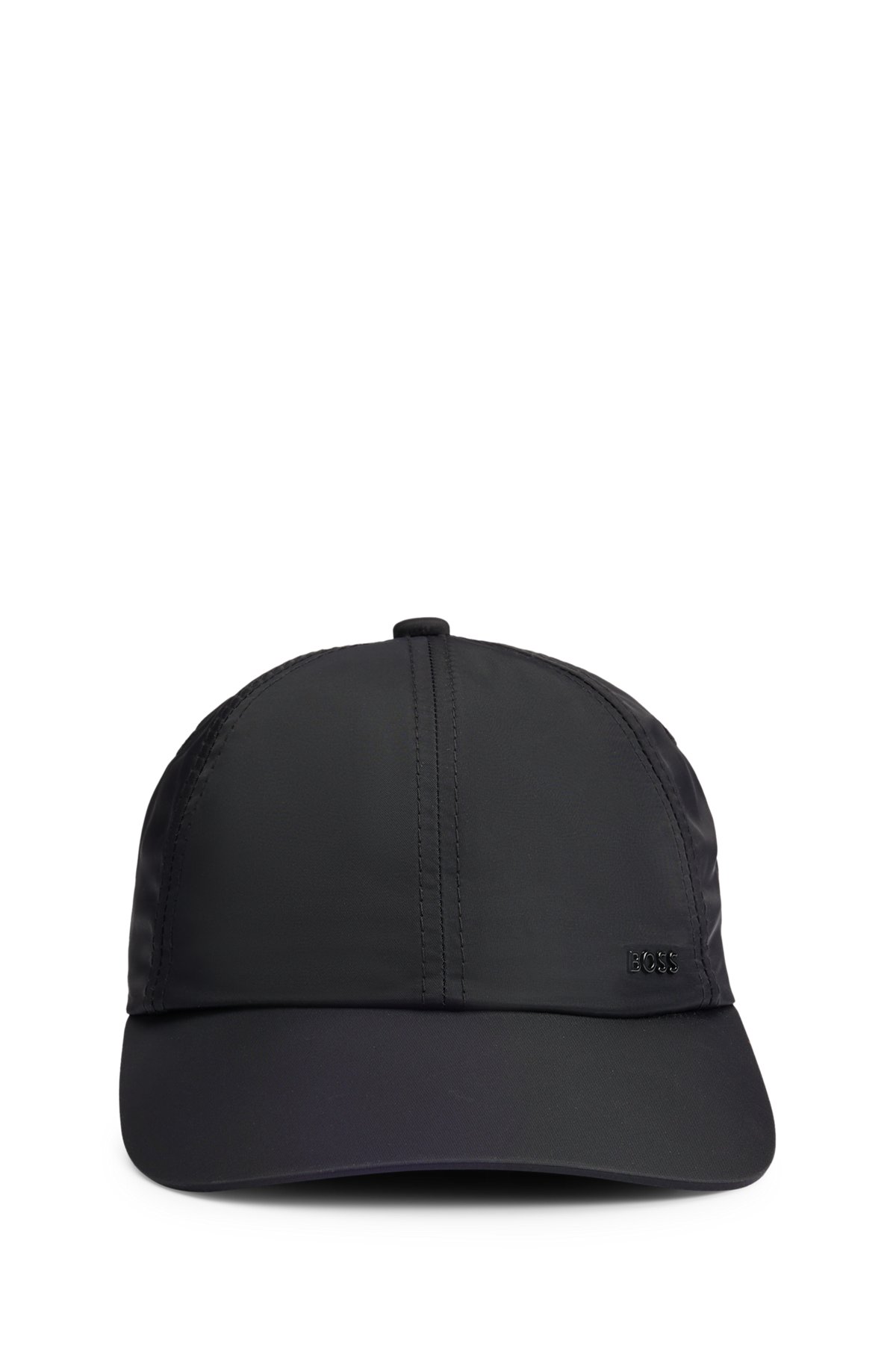 Water-repellent six-panel cap with metal logo, Black