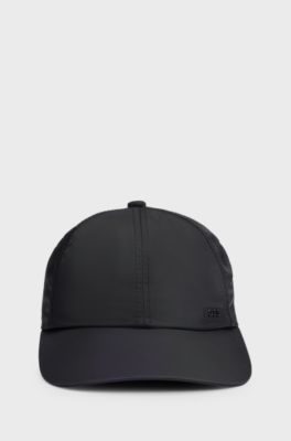 Water-repellent six-panel cap with metal logo, Black