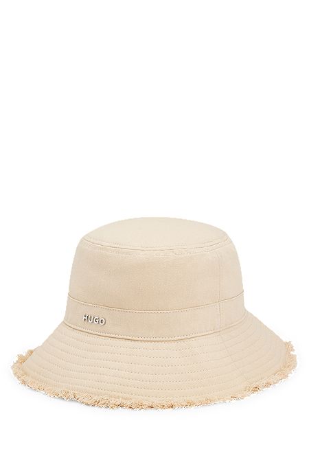 Cotton-twill camping hat with logo and fringing, Light Beige