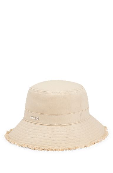 Походная шляпа-панама из хлопкового твила с логотипом и бахромой, Светло-бежевый