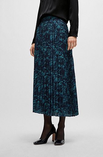A-line plissé skirt in regular fit with seasonal print, Blue Patterned