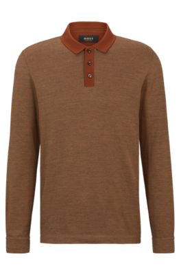 BOSS Geometricpattern polo shirt in cotton and wool