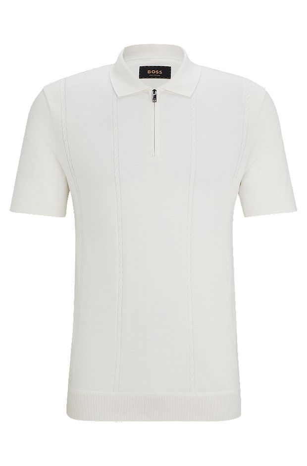 Poloshirt aus Seide und Baumwolle mit Reißverschluss am Kragen, Weiß