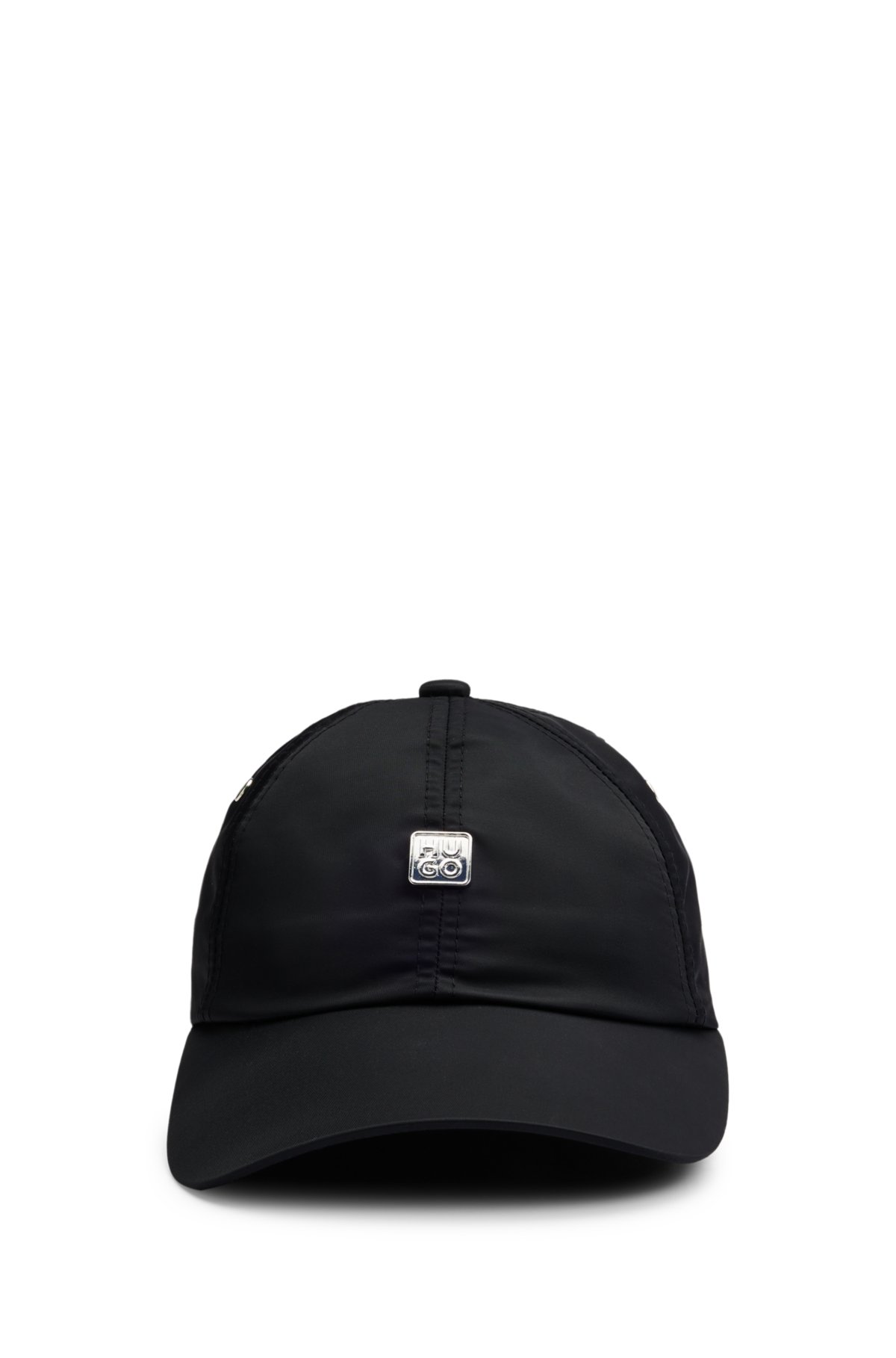 Water-repellent nylon cap with stacked-logo rivet, Black