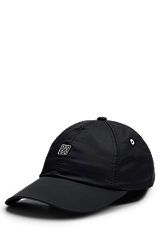 Water-repellent nylon cap with stacked-logo rivet, Black