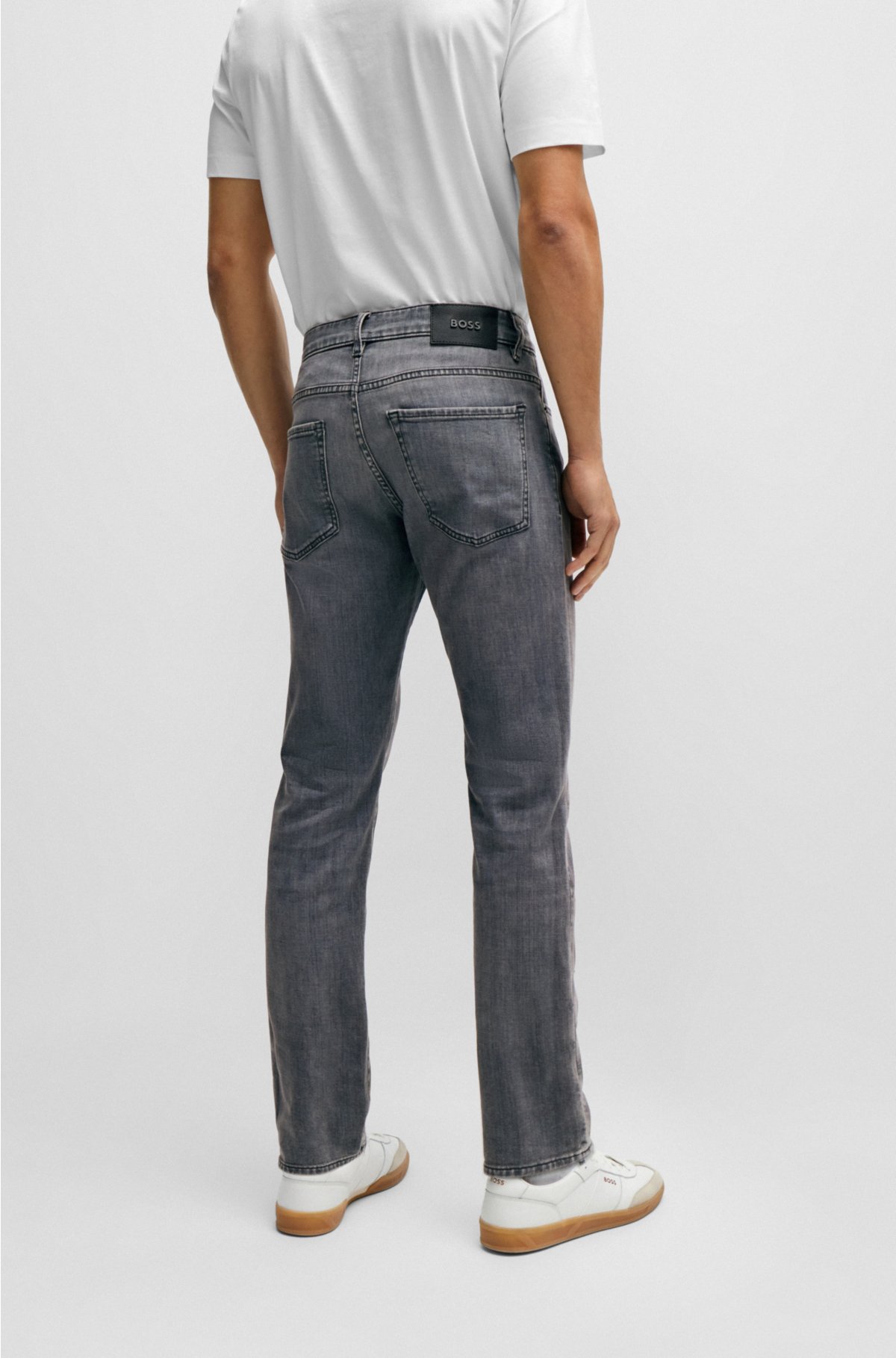Slim-fit jeans in black Italian cashmere-touch denim, Dark Grey