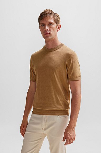 Short-sleeved sweater in silk and cotton, Beige