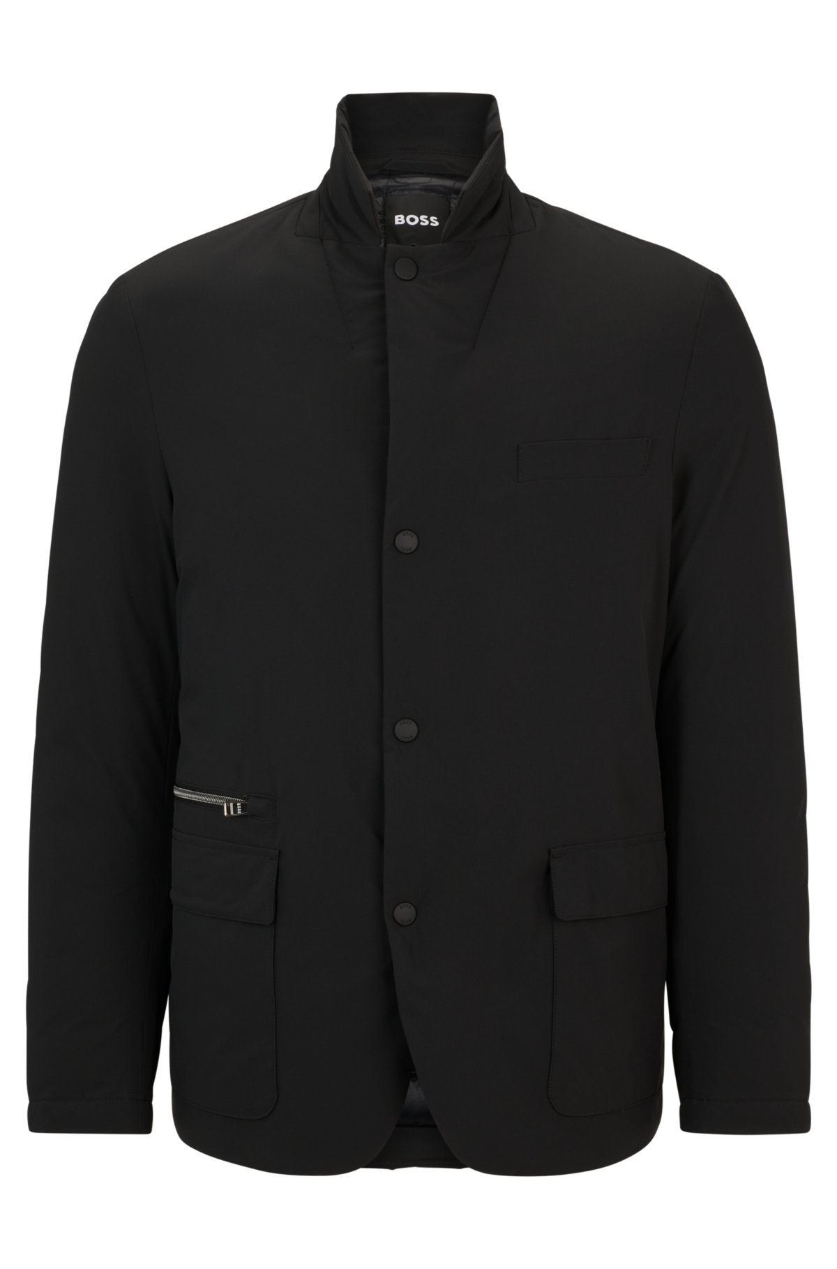 Crease-resistant slim-fit jacket in water-repellent fabric, Black
